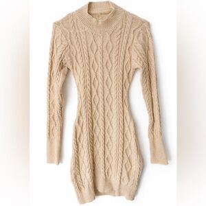 Beige Cable Knit Open Back Sweater Dress S